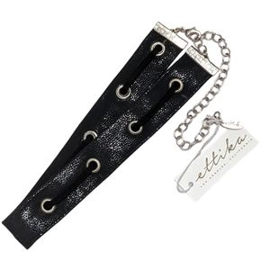 NWT Ettika Black Leather Adjustable Flat Choker with Suede Laced Grommets